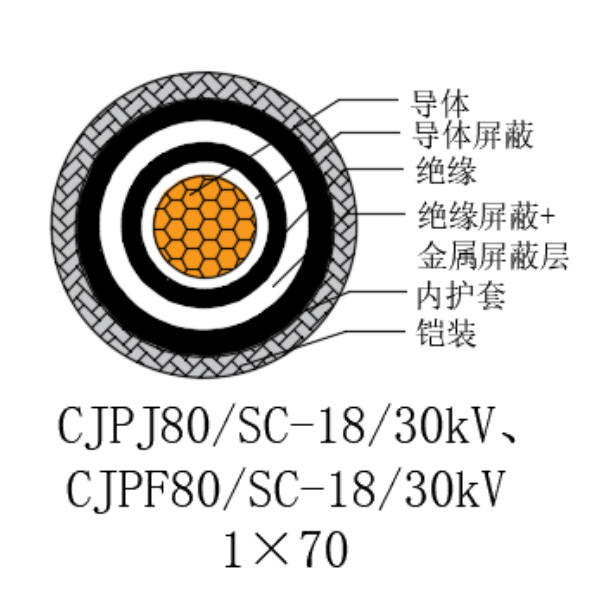 銅芯交聯聚乙烯絕緣低煙無鹵船用電力電纜-CJPJ80/SC-18/30kV、CJPF80/SC-18/30kV